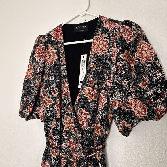 MinkPink Revolve Mehdya Floral Wrap Midi Dress Sz XSmall NWT - Picture 4 of 11